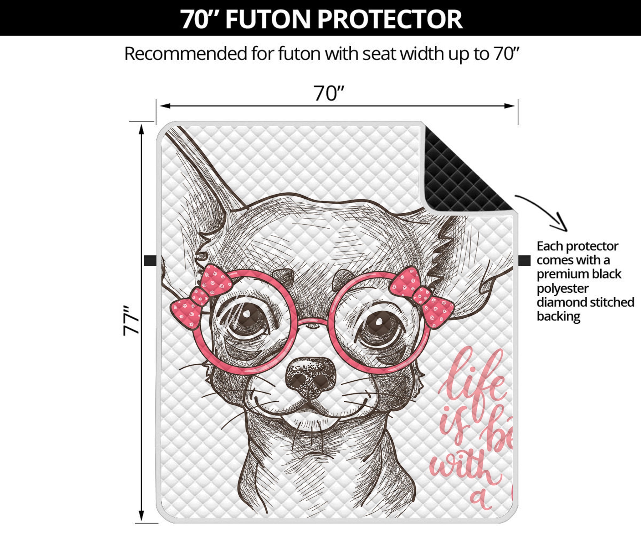 Cute Chihuahua With Glasses Print Futon Protector