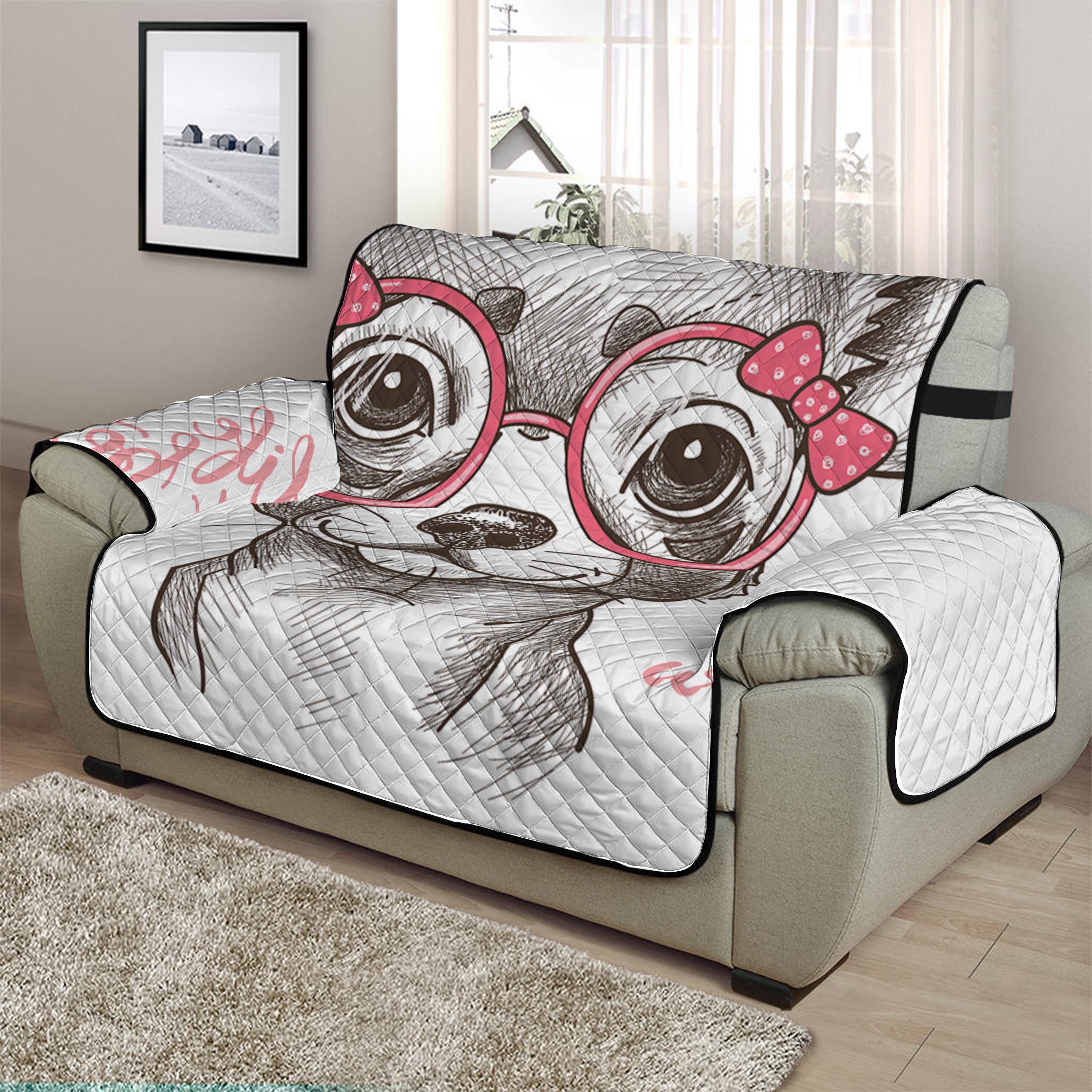 Cute Chihuahua With Glasses Print Half Sofa Protector