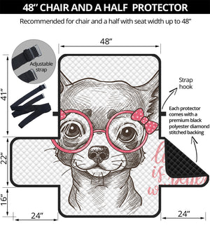 Cute Chihuahua With Glasses Print Half Sofa Protector