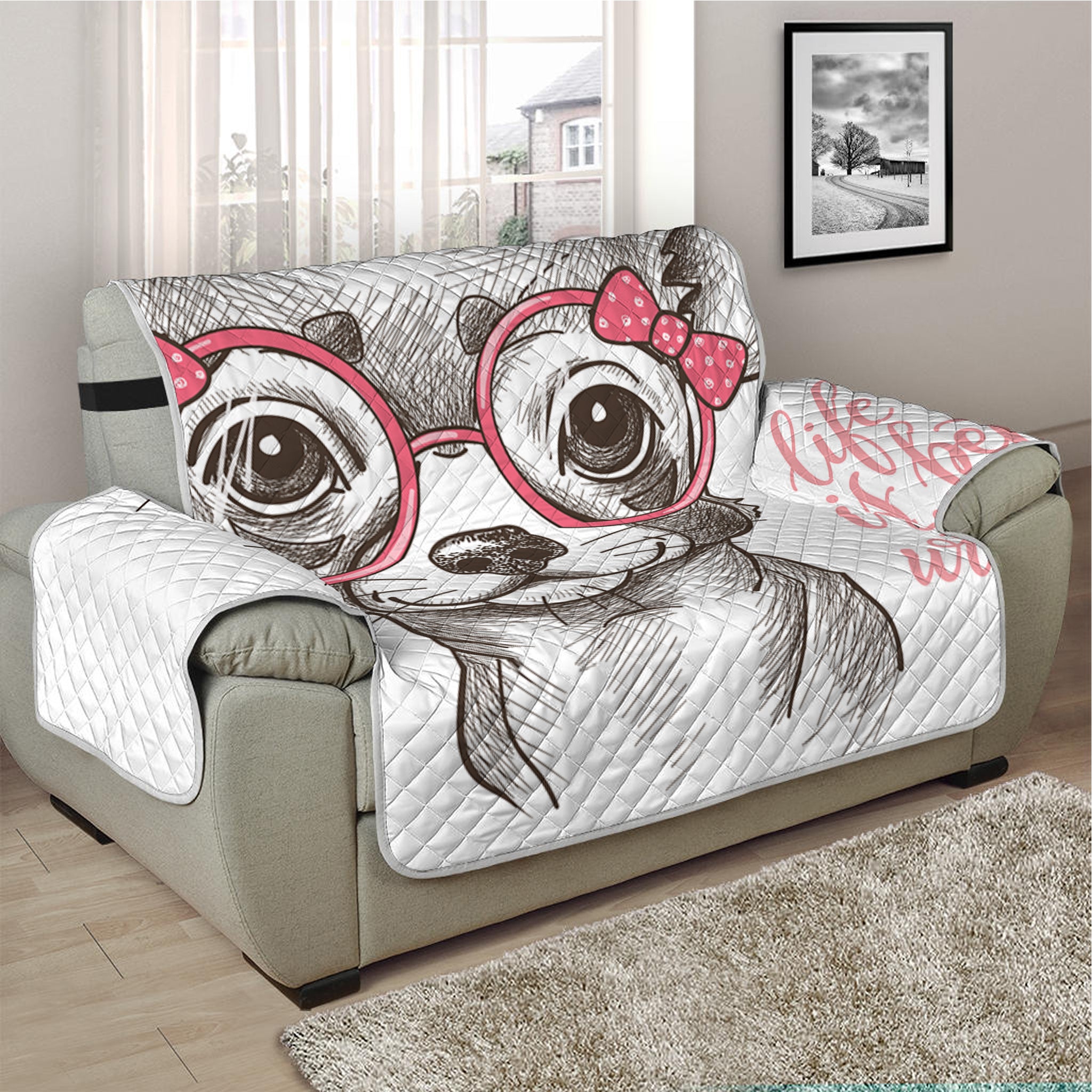 Cute Chihuahua With Glasses Print Half Sofa Protector