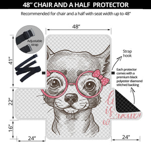 Cute Chihuahua With Glasses Print Half Sofa Protector