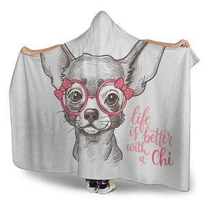 Cute Chihuahua With Glasses Print Hooded Blanket