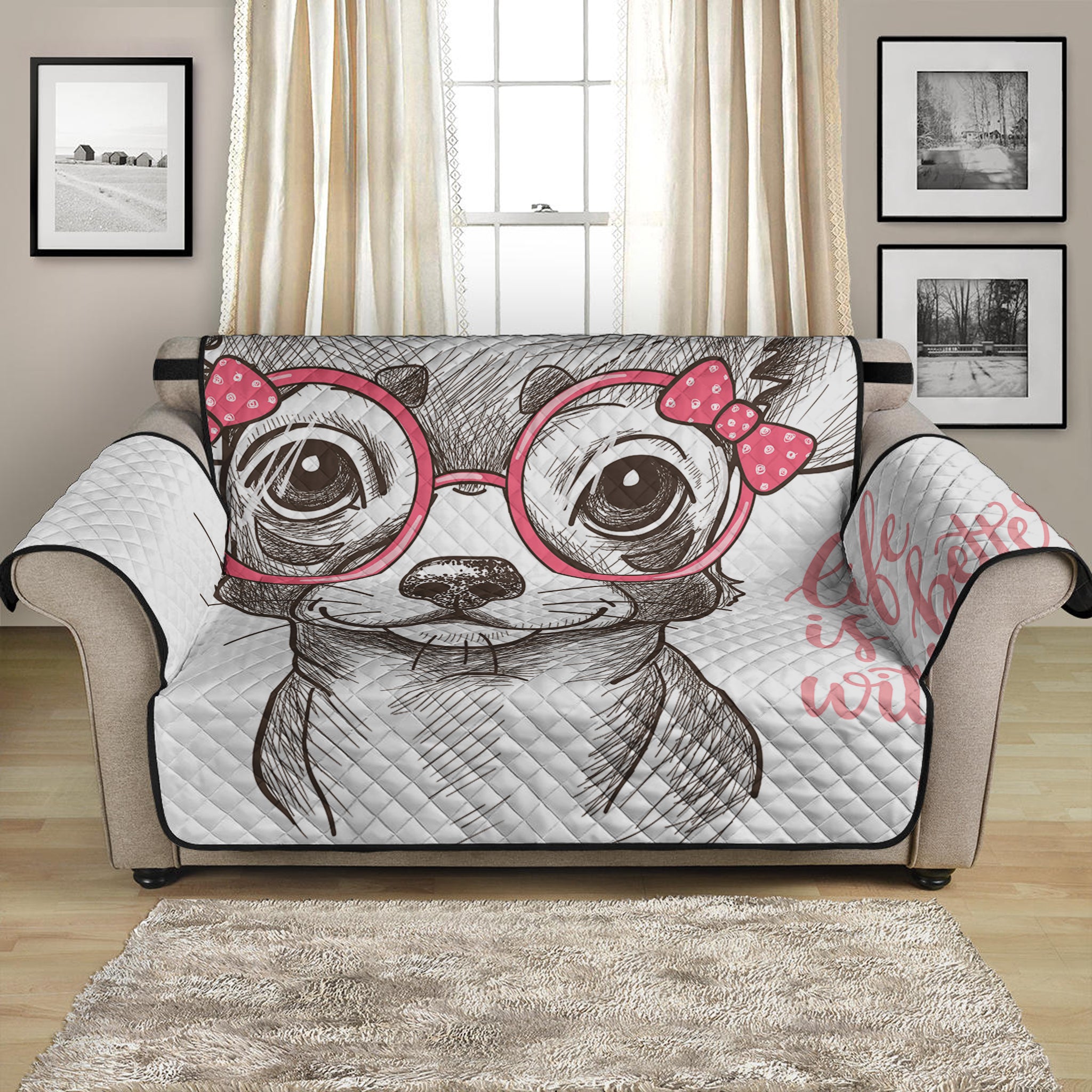 Cute Chihuahua With Glasses Print Loveseat Protector