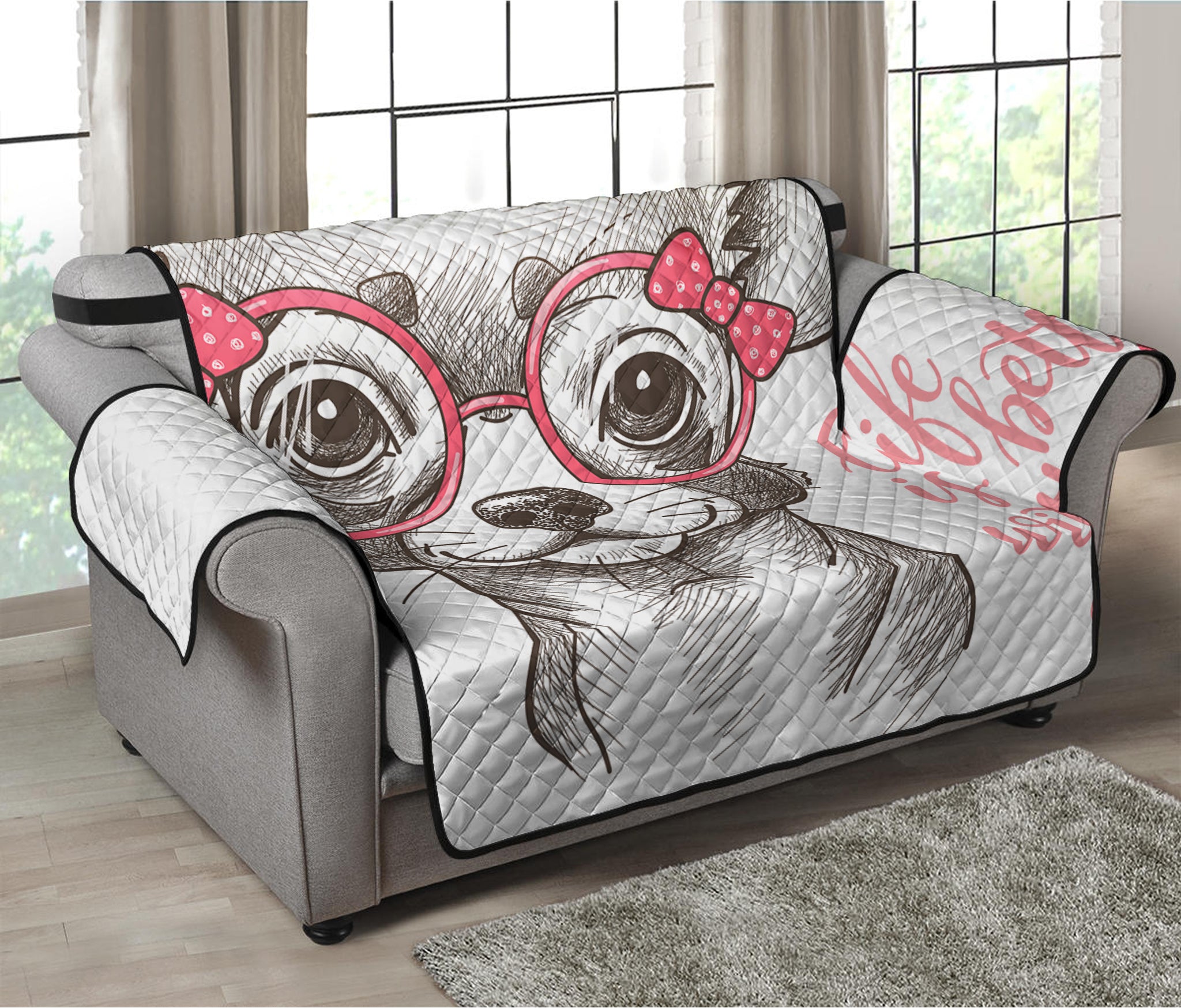 Cute Chihuahua With Glasses Print Loveseat Protector