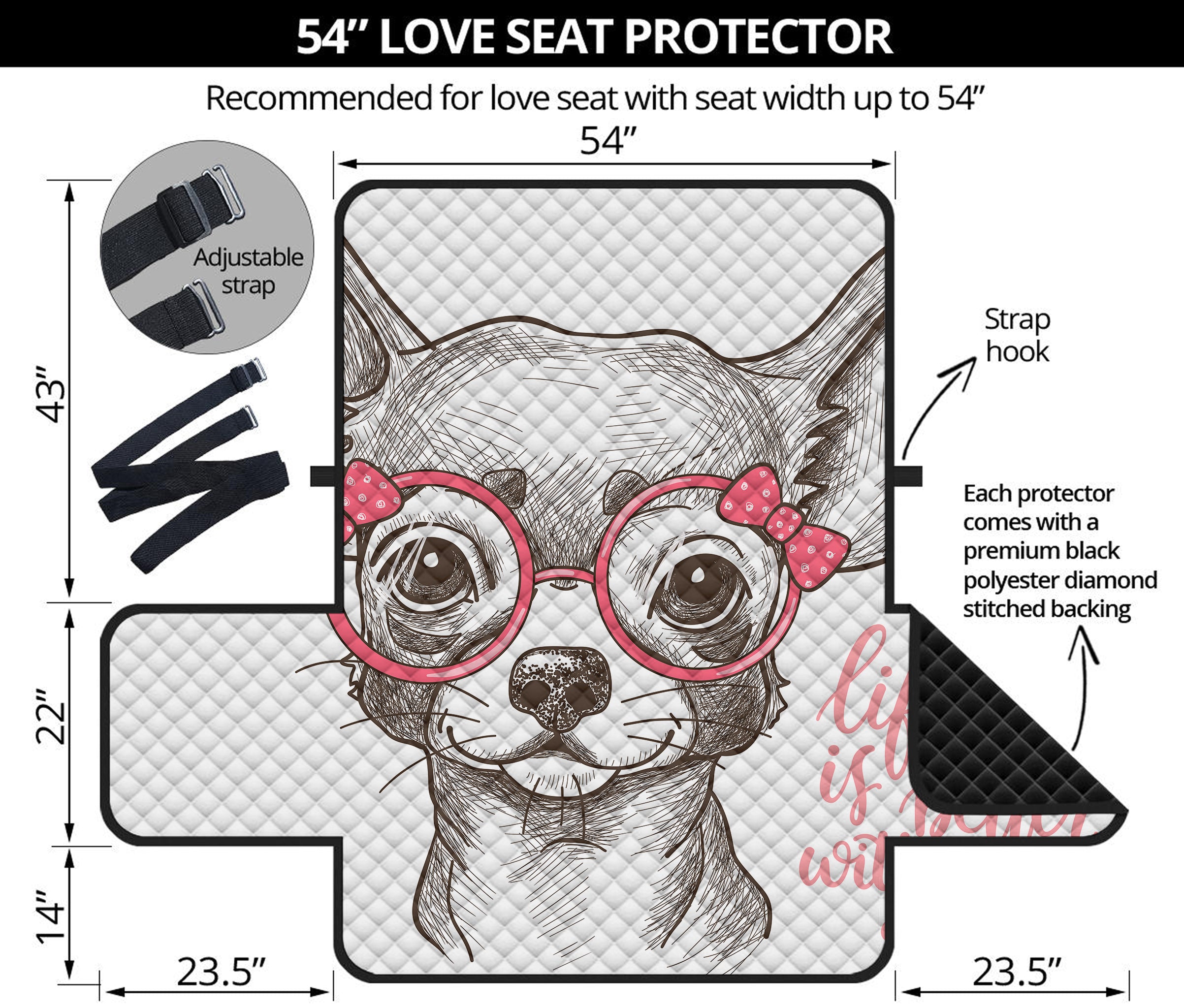 Cute Chihuahua With Glasses Print Loveseat Protector