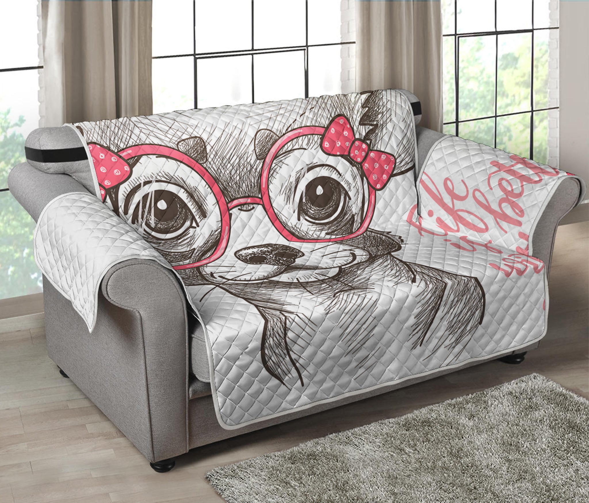 Cute Chihuahua With Glasses Print Loveseat Protector