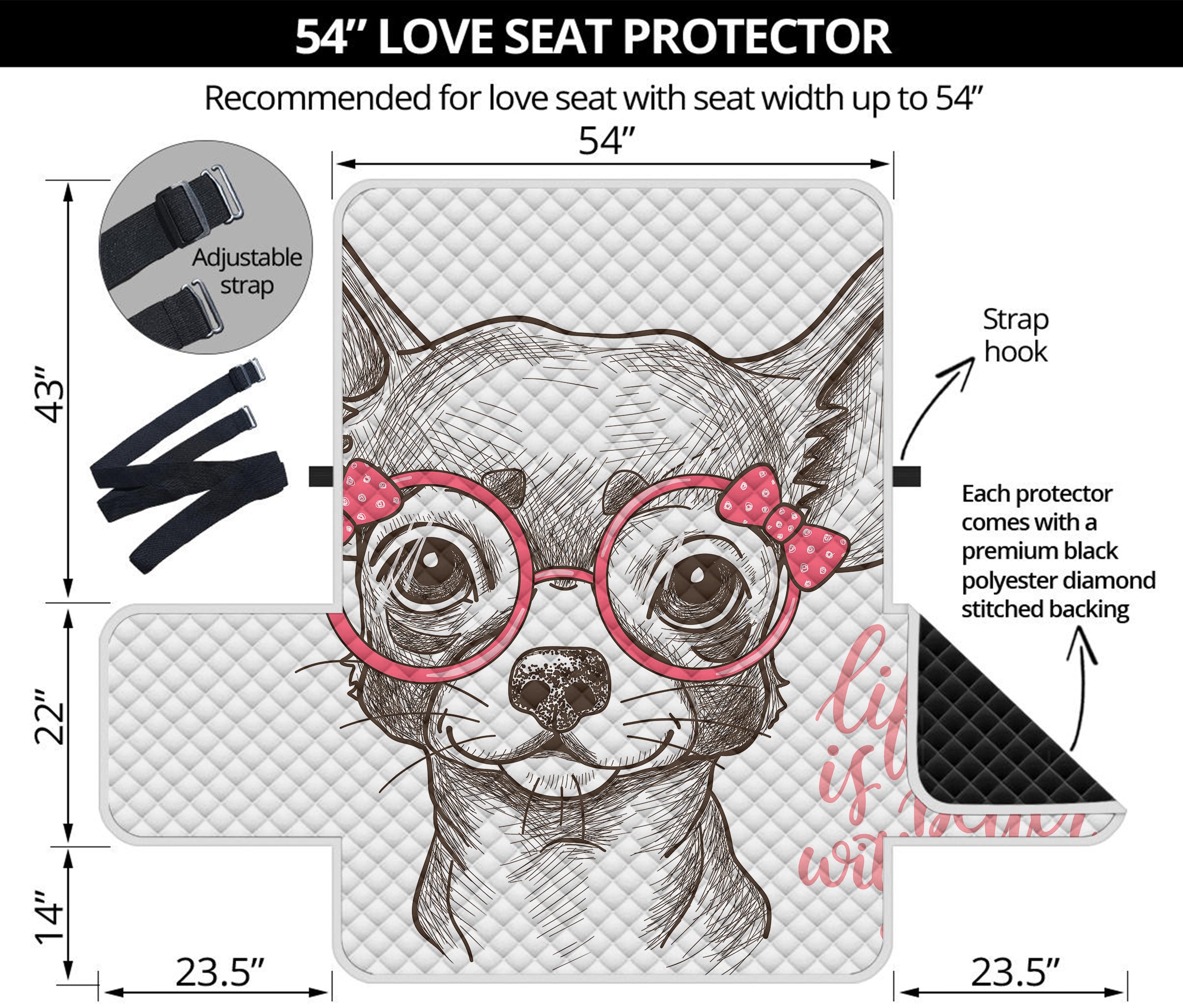 Cute Chihuahua With Glasses Print Loveseat Protector