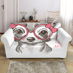 Cute Chihuahua With Glasses Print Loveseat Slipcover