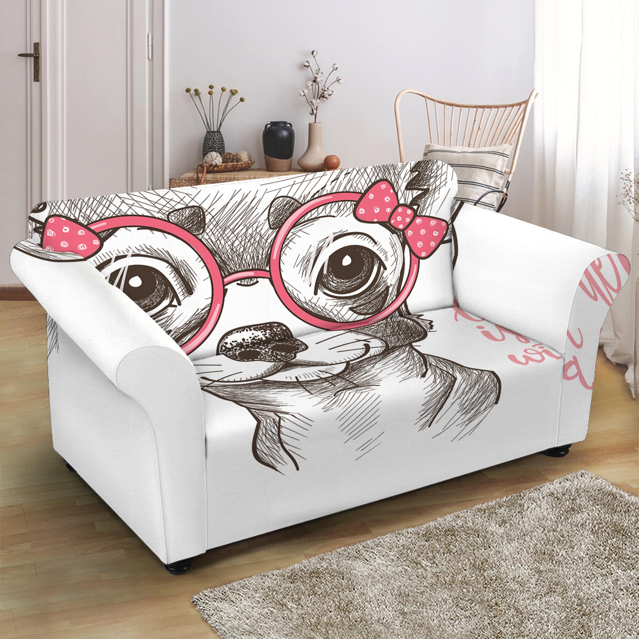 Cute Chihuahua With Glasses Print Loveseat Slipcover