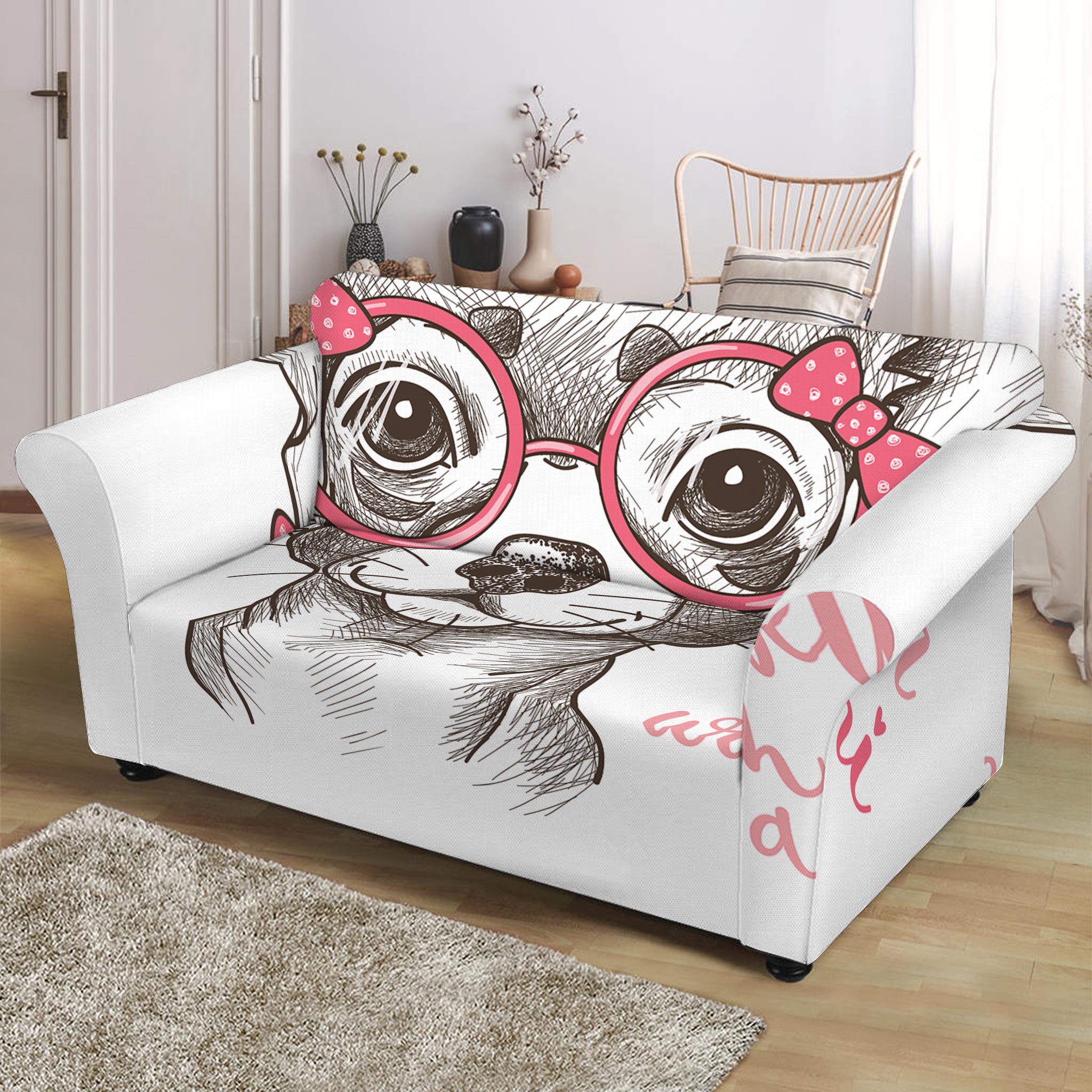 Cute Chihuahua With Glasses Print Loveseat Slipcover