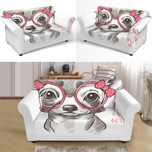 Cute Chihuahua With Glasses Print Loveseat Slipcover