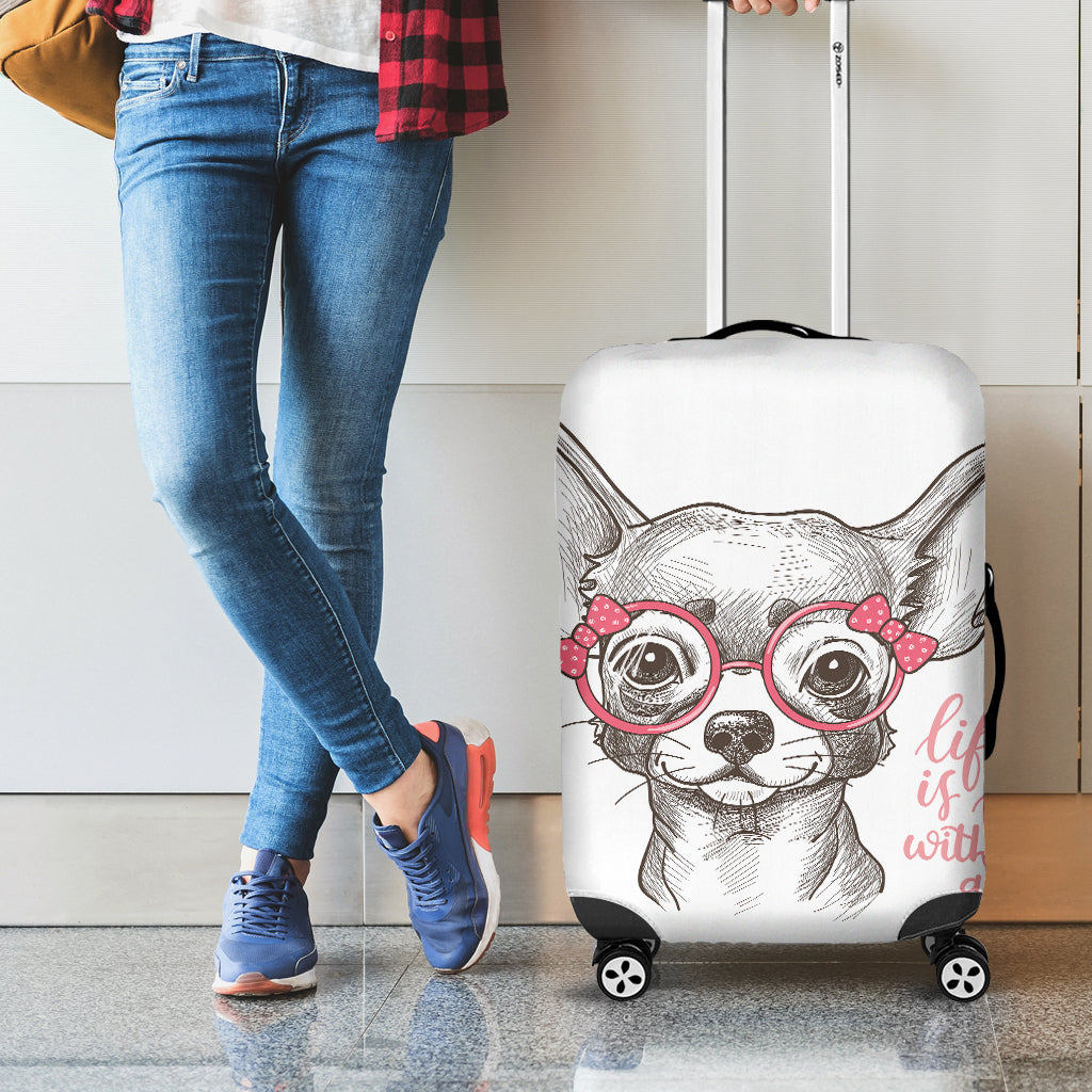 Cute Chihuahua With Glasses Print Luggage Cover