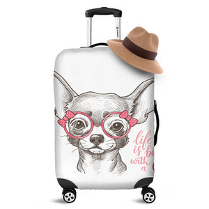 Cute Chihuahua With Glasses Print Luggage Cover