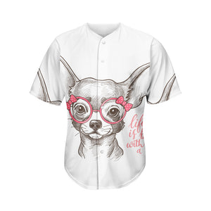 Cute Chihuahua With Glasses Print Men's Baseball Jersey