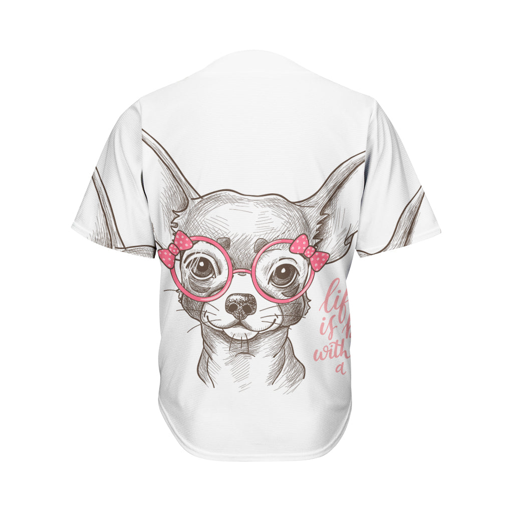 Cute Chihuahua With Glasses Print Men's Baseball Jersey