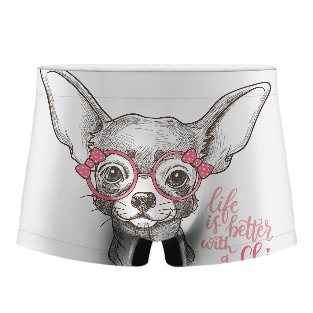 Cute Chihuahua With Glasses Print Men's Boxer Briefs