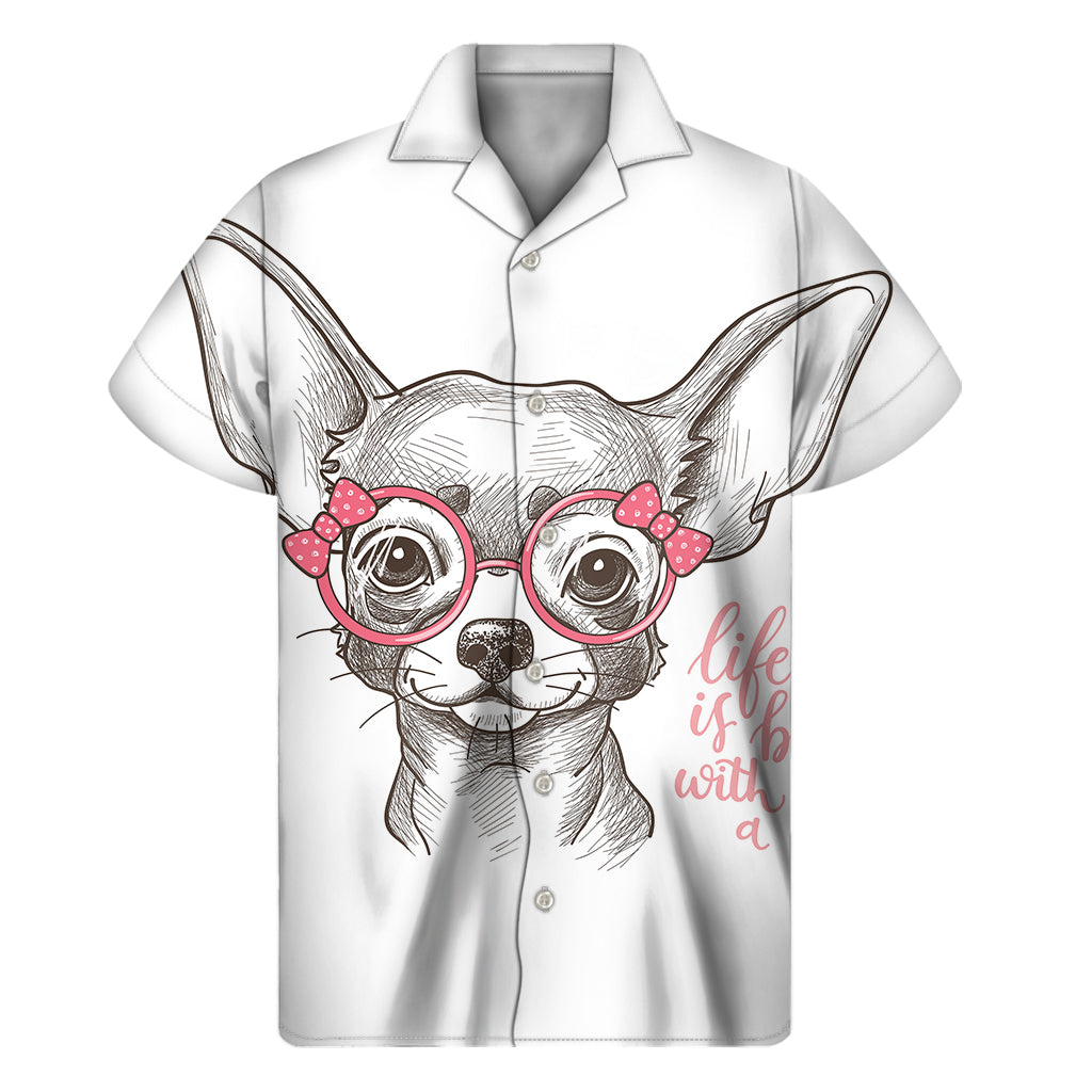 Cute Chihuahua With Glasses Print Men's Short Sleeve Shirt