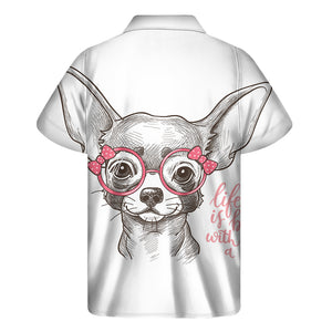 Cute Chihuahua With Glasses Print Men's Short Sleeve Shirt