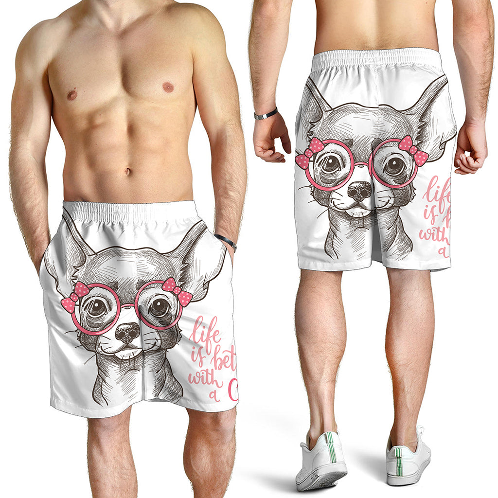 Cute Chihuahua With Glasses Print Men's Shorts