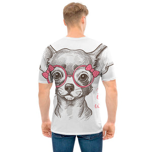 Cute Chihuahua With Glasses Print Men's T-Shirt