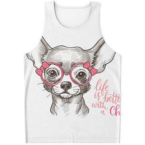 Cute Chihuahua With Glasses Print Men's Tank Top