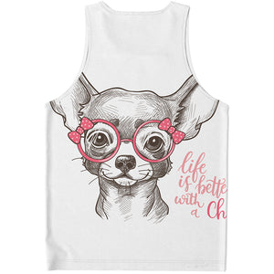 Cute Chihuahua With Glasses Print Men's Tank Top