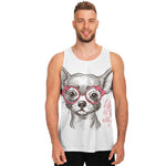 Cute Chihuahua With Glasses Print Men's Tank Top