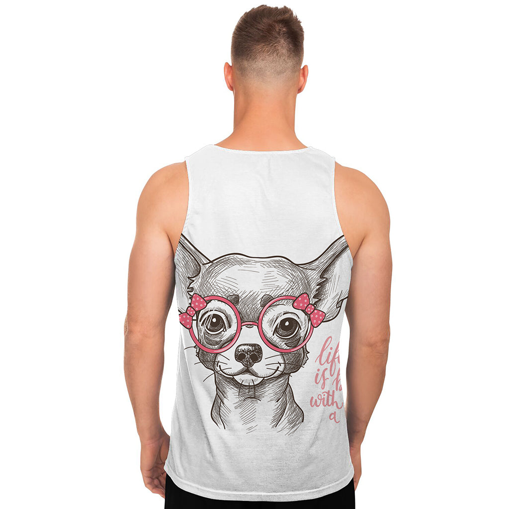 Cute Chihuahua With Glasses Print Men's Tank Top