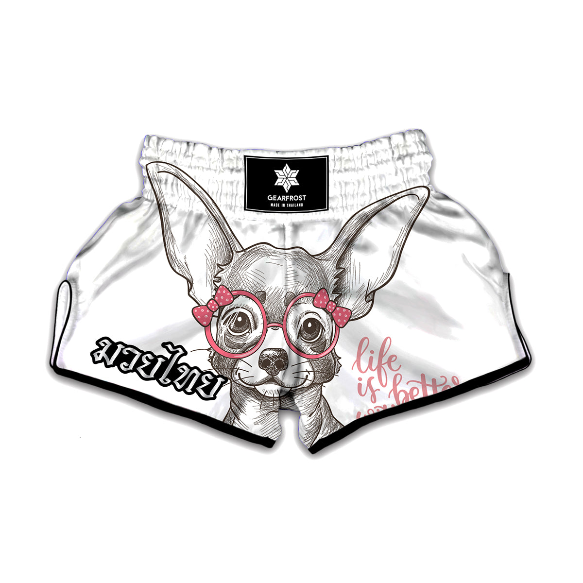 Cute Chihuahua With Glasses Print Muay Thai Boxing Shorts