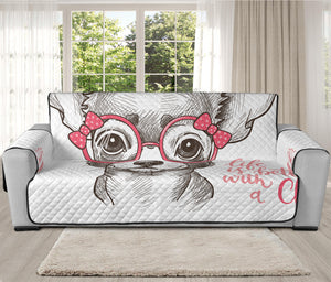 Cute Chihuahua With Glasses Print Oversized Sofa Protector