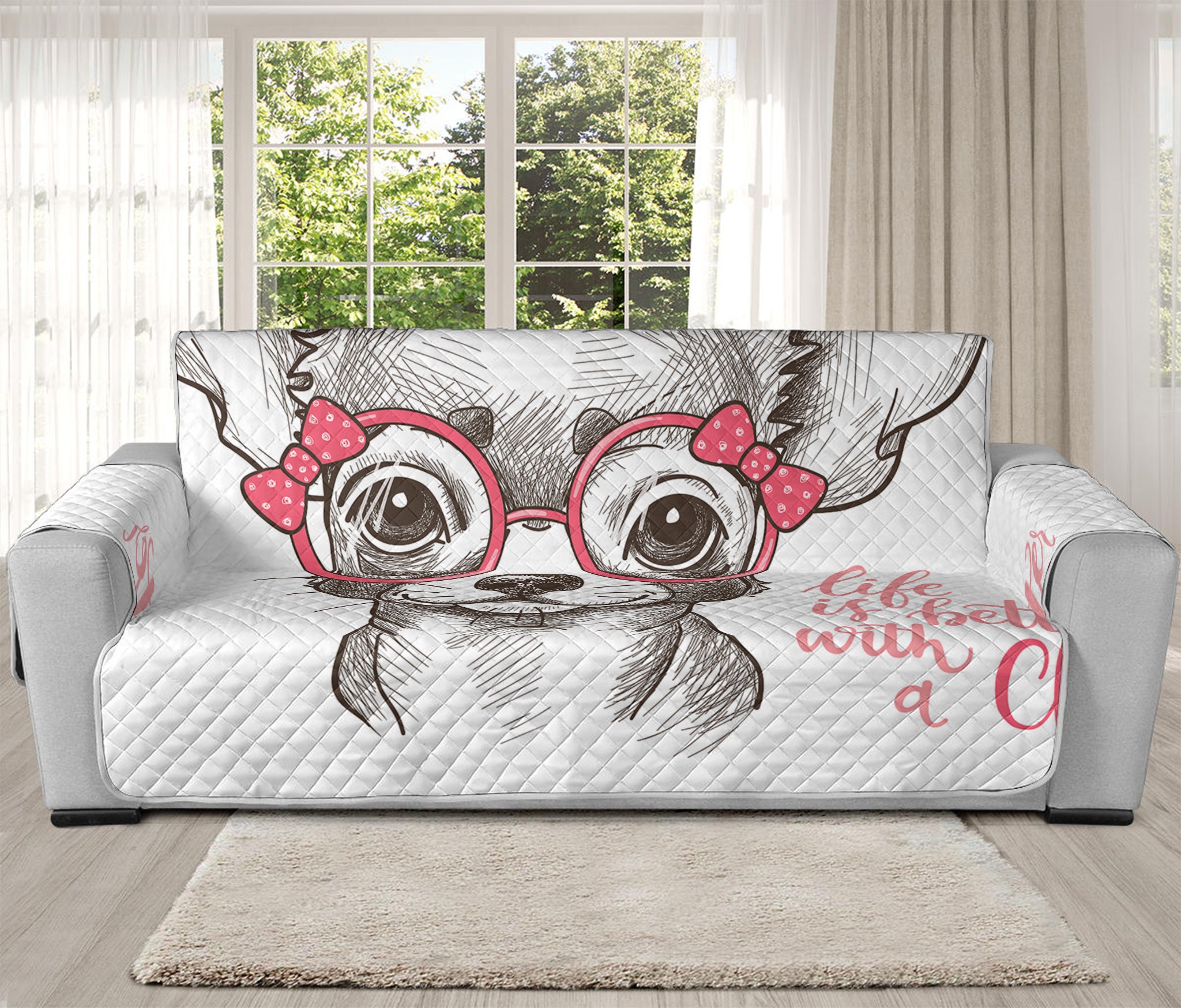 Cute Chihuahua With Glasses Print Oversized Sofa Protector