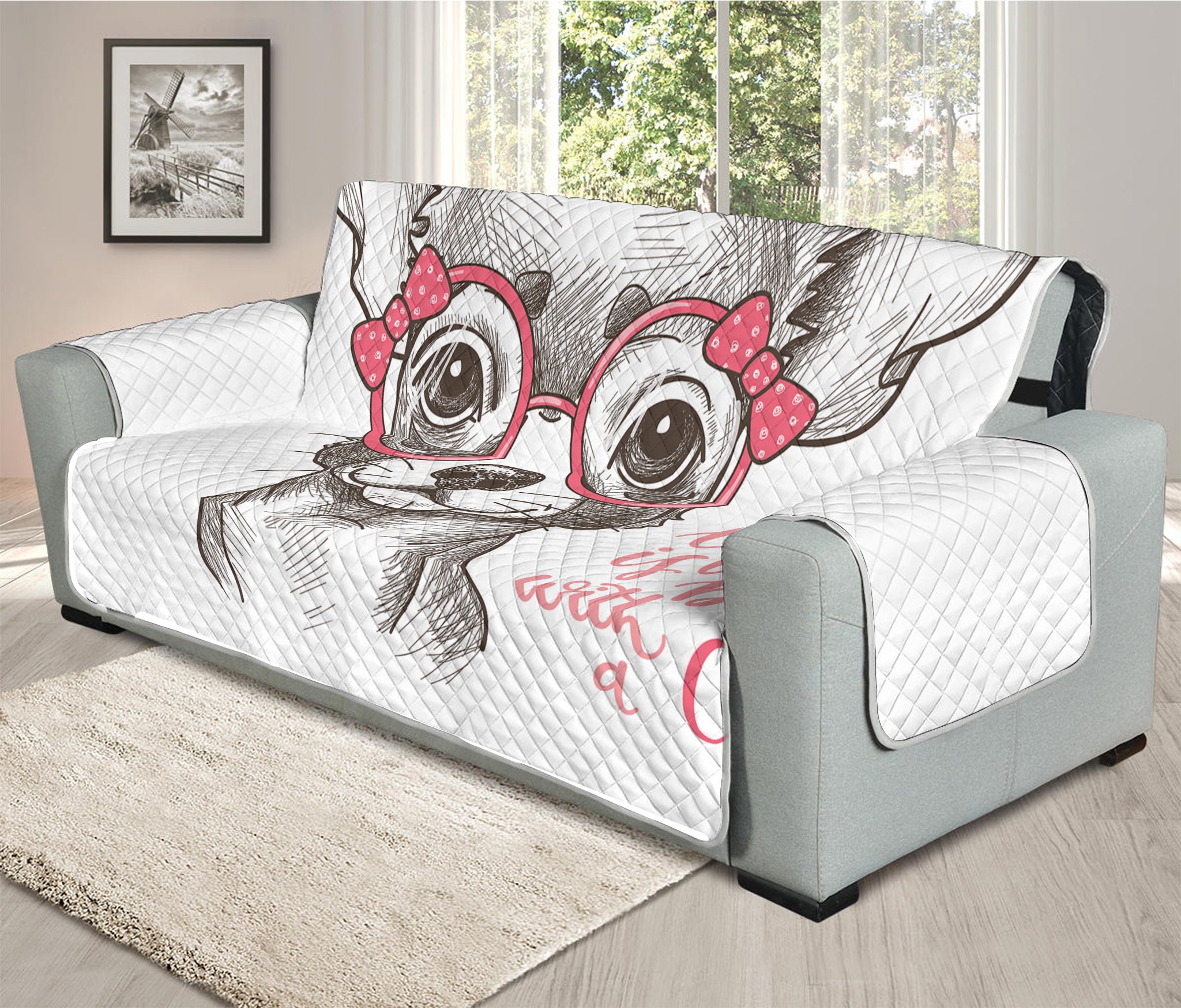 Cute Chihuahua With Glasses Print Oversized Sofa Protector