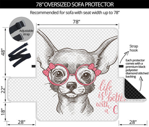 Cute Chihuahua With Glasses Print Oversized Sofa Protector