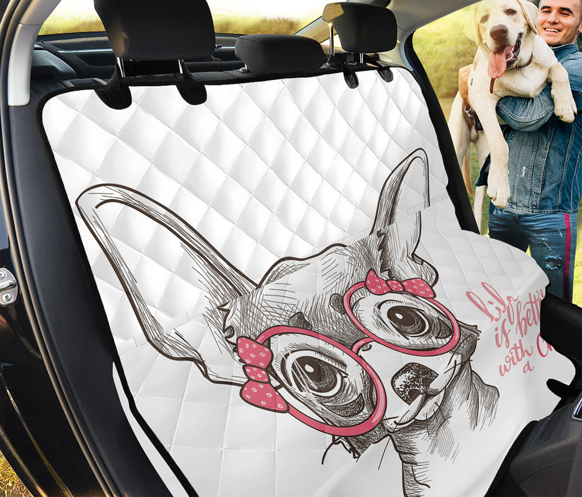 Cute Chihuahua With Glasses Print Pet Car Back Seat Cover