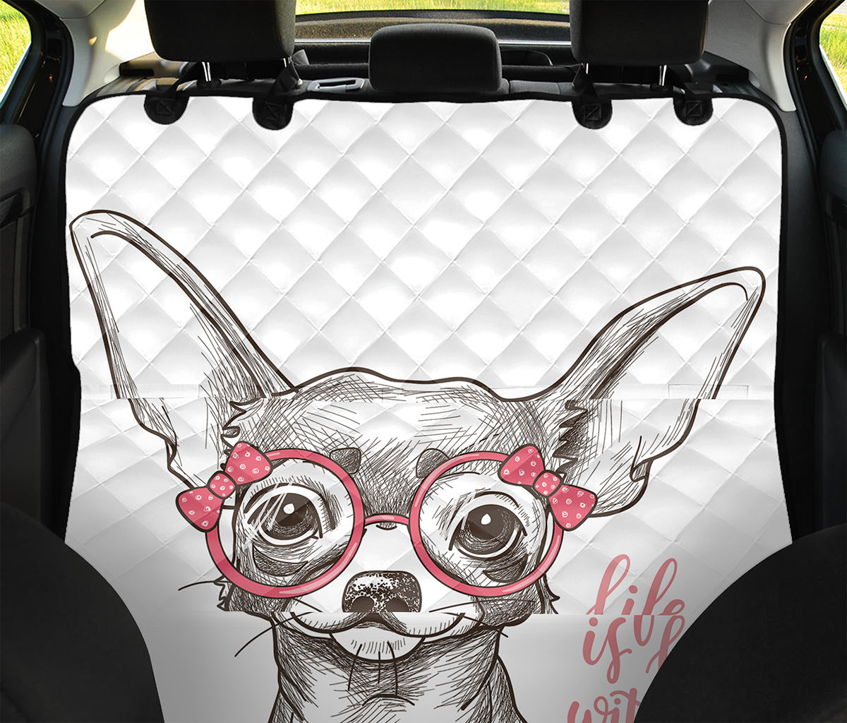 Cute Chihuahua With Glasses Print Pet Car Back Seat Cover