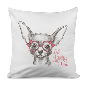 Cute Chihuahua With Glasses Print Pillow Cover