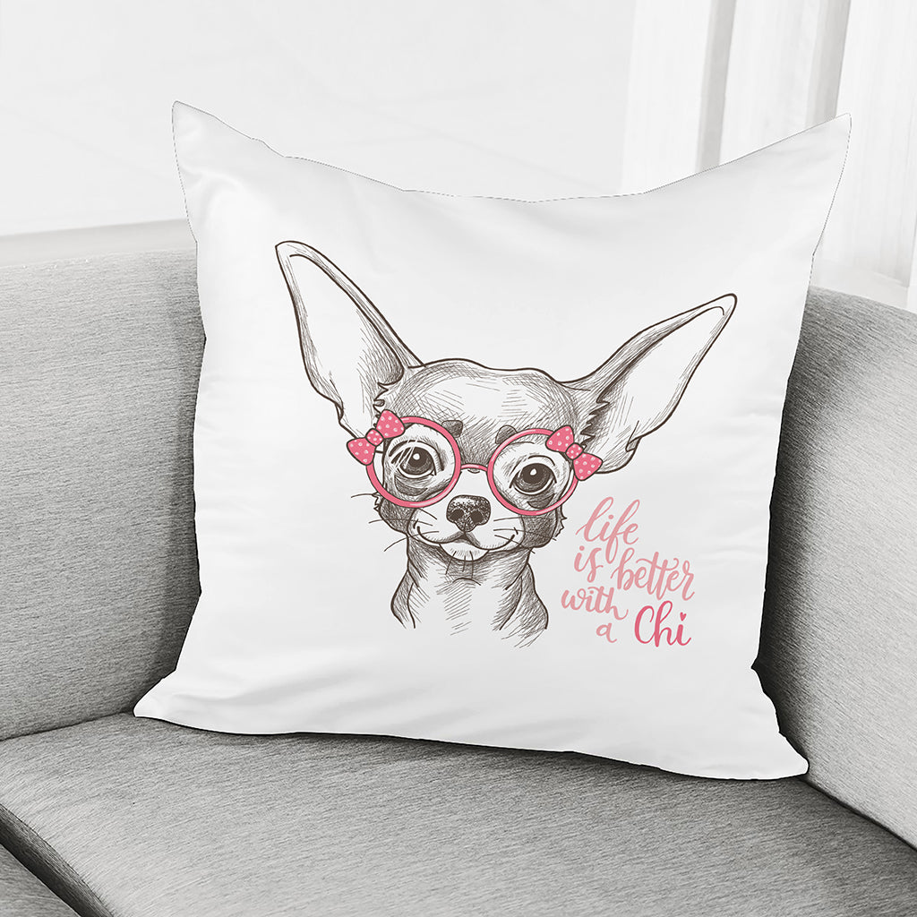 Cute Chihuahua With Glasses Print Pillow Cover