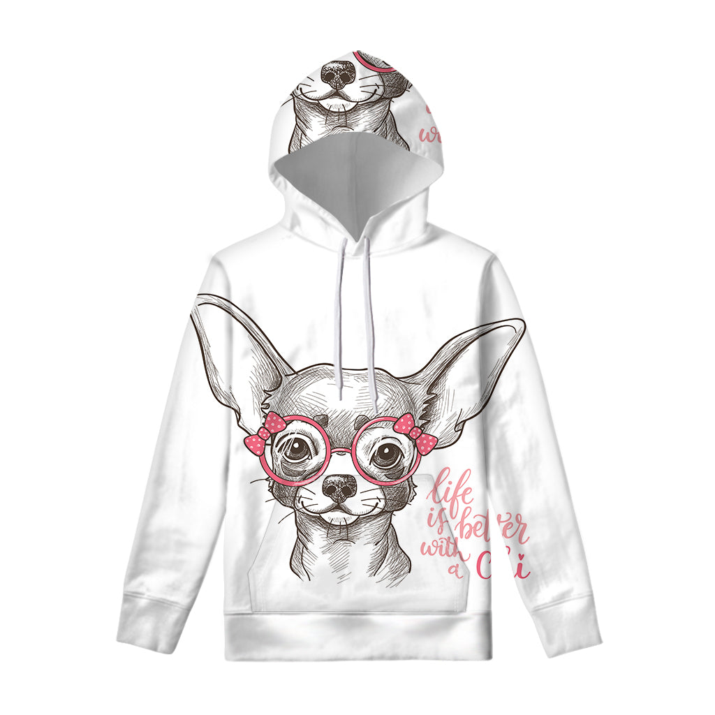 Cute Chihuahua With Glasses Print Pullover Hoodie