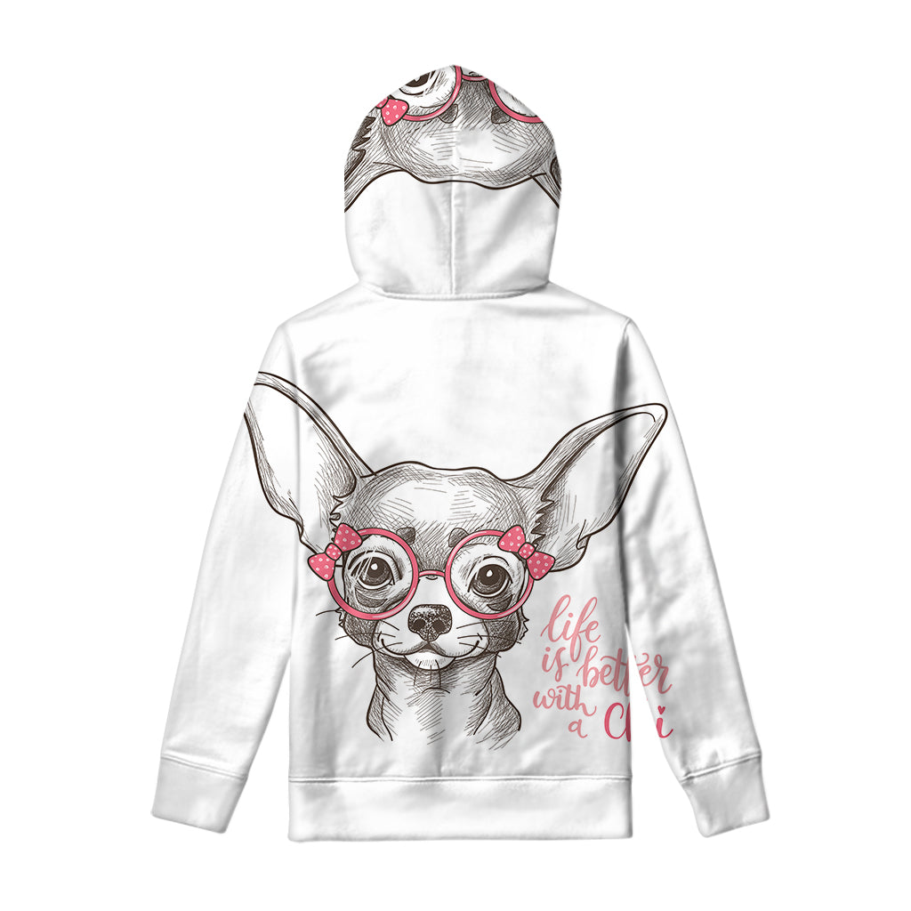 Cute Chihuahua With Glasses Print Pullover Hoodie