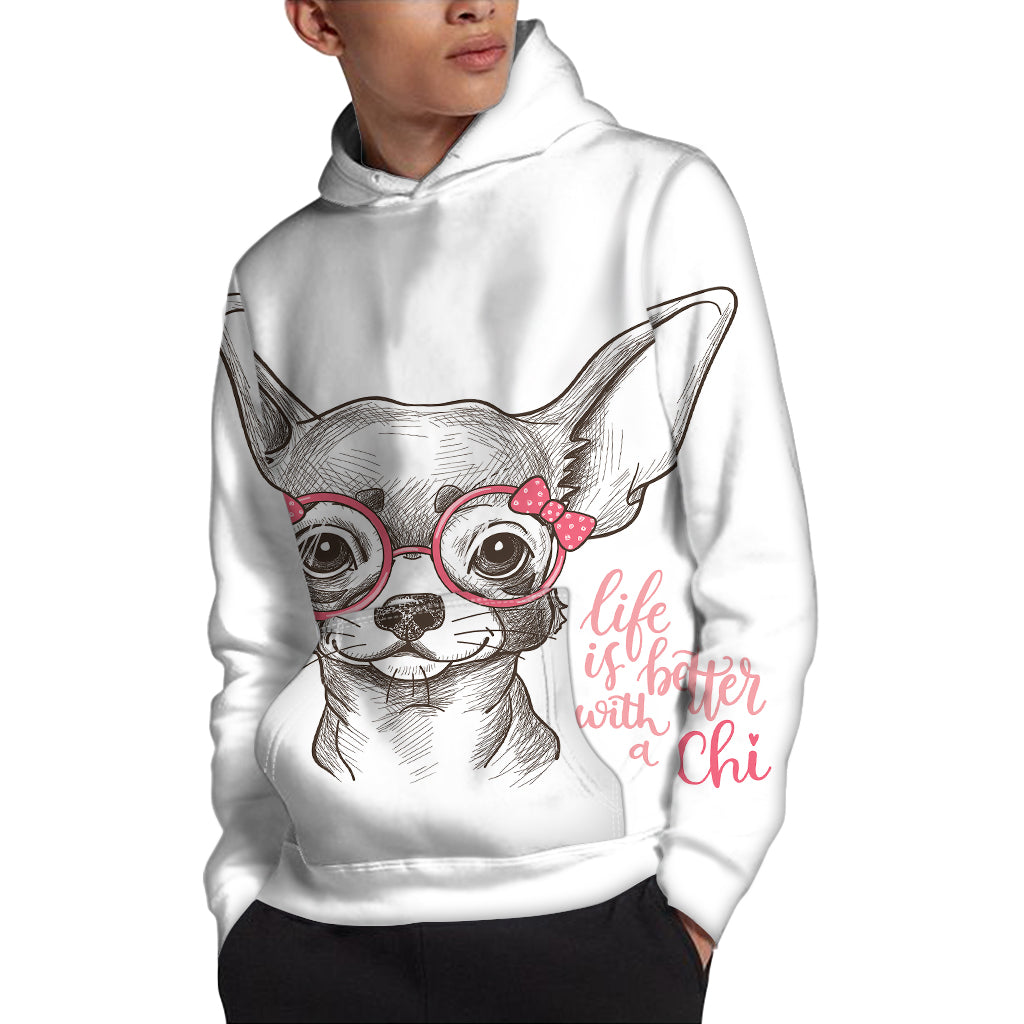 Cute Chihuahua With Glasses Print Pullover Hoodie