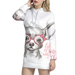 Cute Chihuahua With Glasses Print Pullover Hoodie Dress