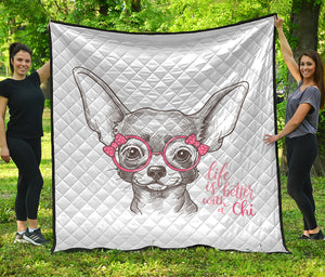 Cute Chihuahua With Glasses Print Quilt