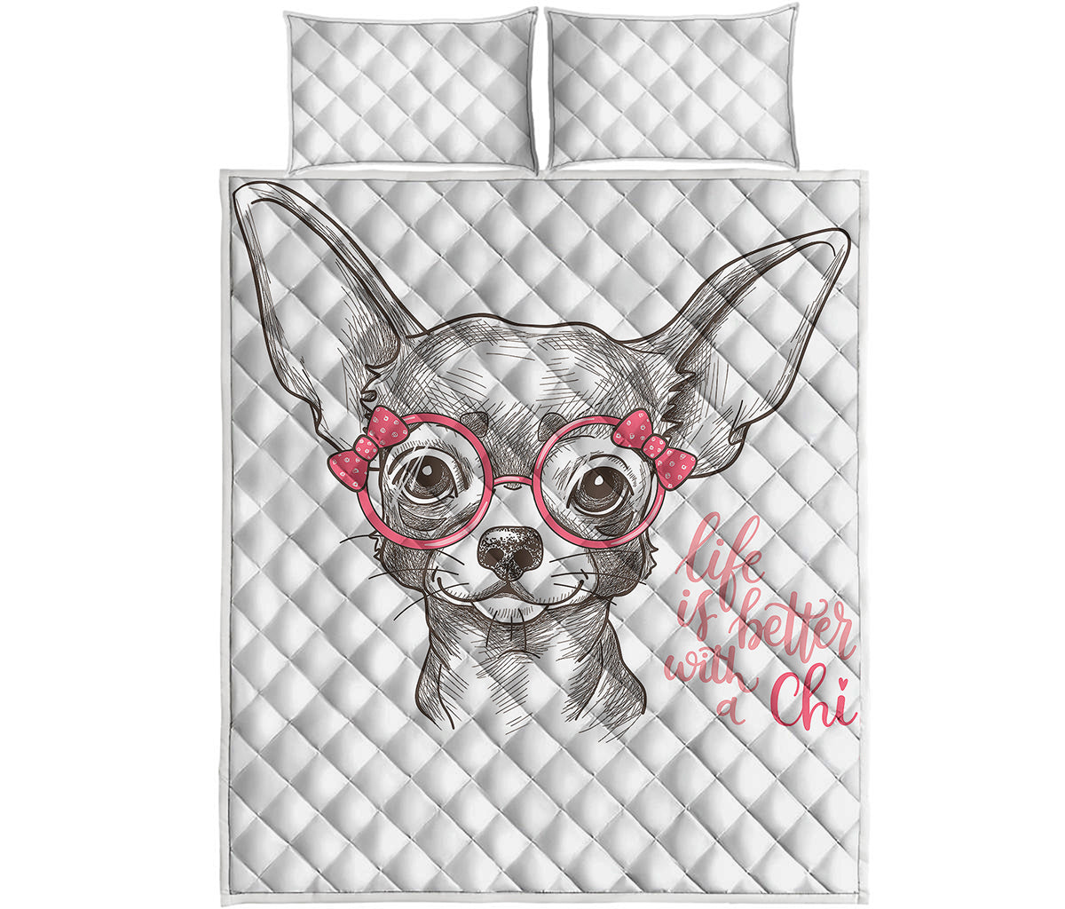 Cute Chihuahua With Glasses Print Quilt Bed Set