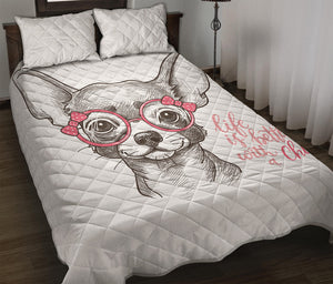 Cute Chihuahua With Glasses Print Quilt Bed Set