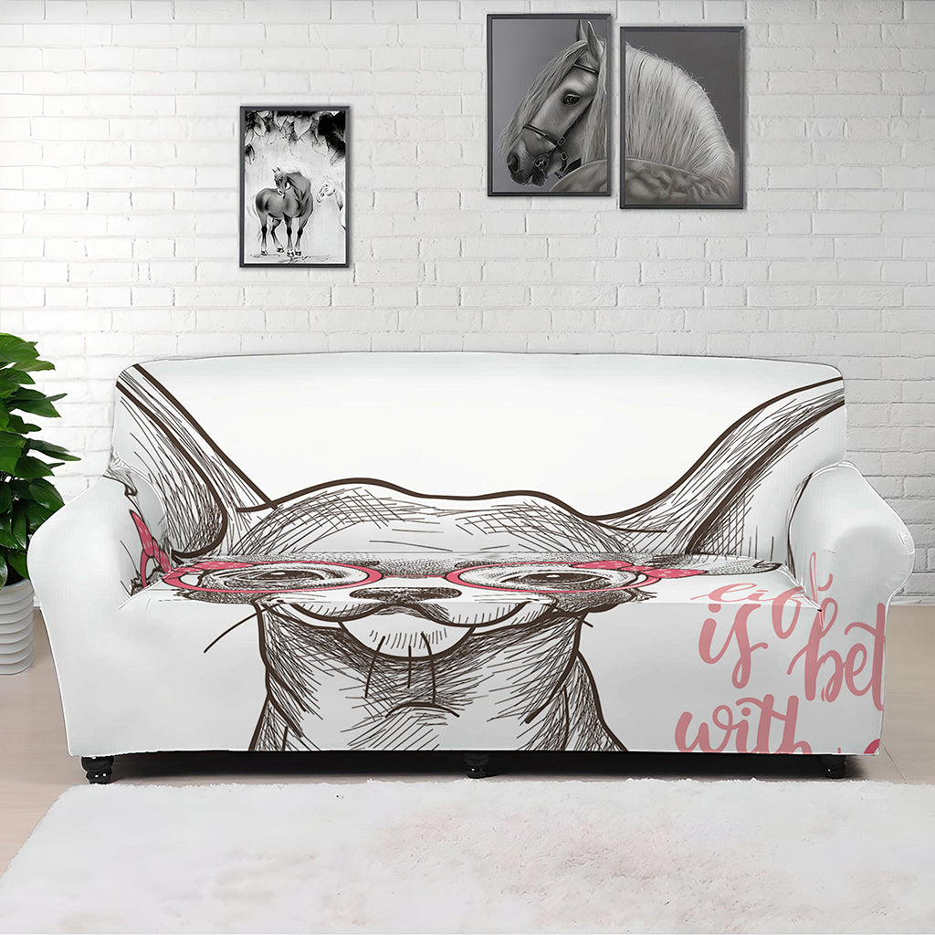 Cute Chihuahua With Glasses Print Sofa Cover