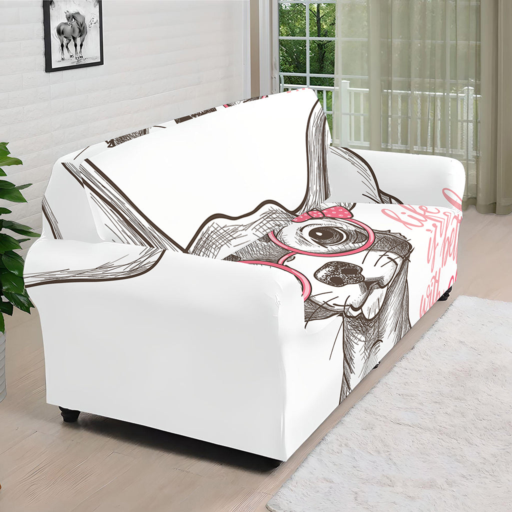 Cute Chihuahua With Glasses Print Sofa Cover