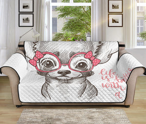 Cute Chihuahua With Glasses Print Sofa Protector