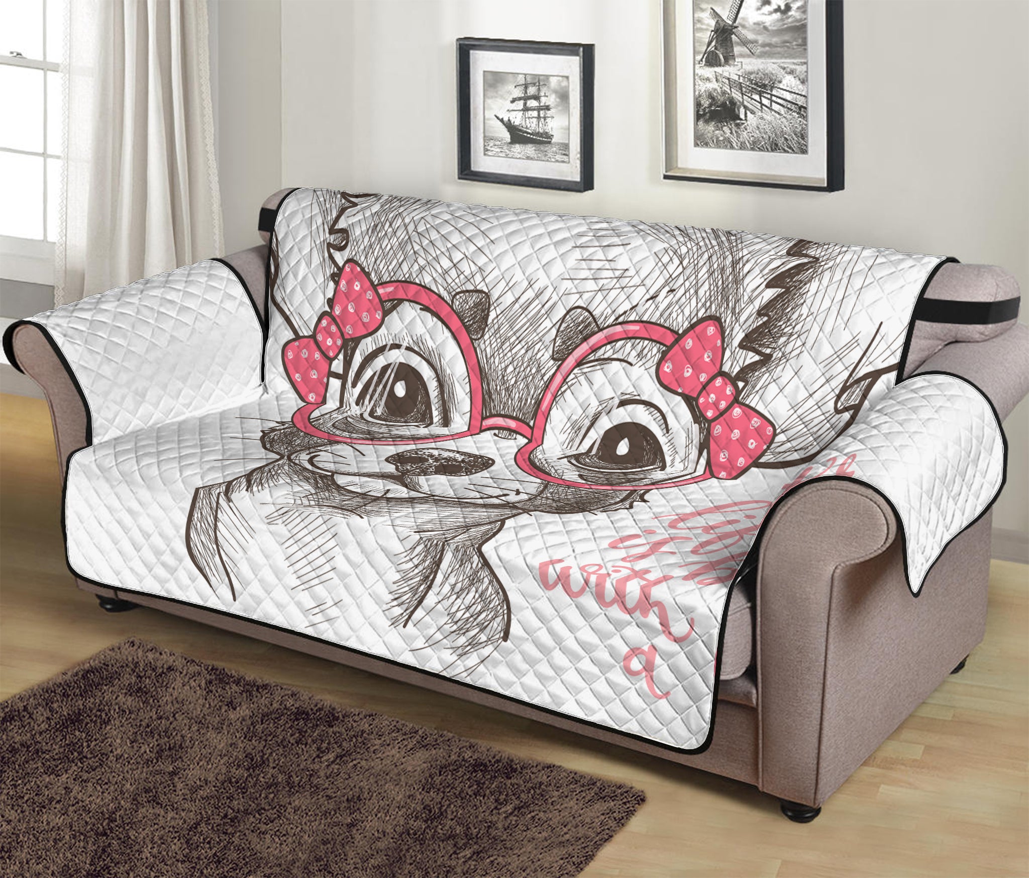 Cute Chihuahua With Glasses Print Sofa Protector