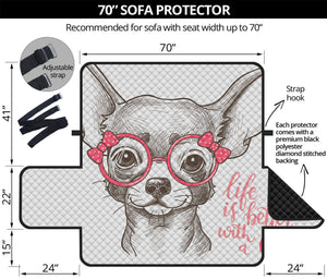 Cute Chihuahua With Glasses Print Sofa Protector