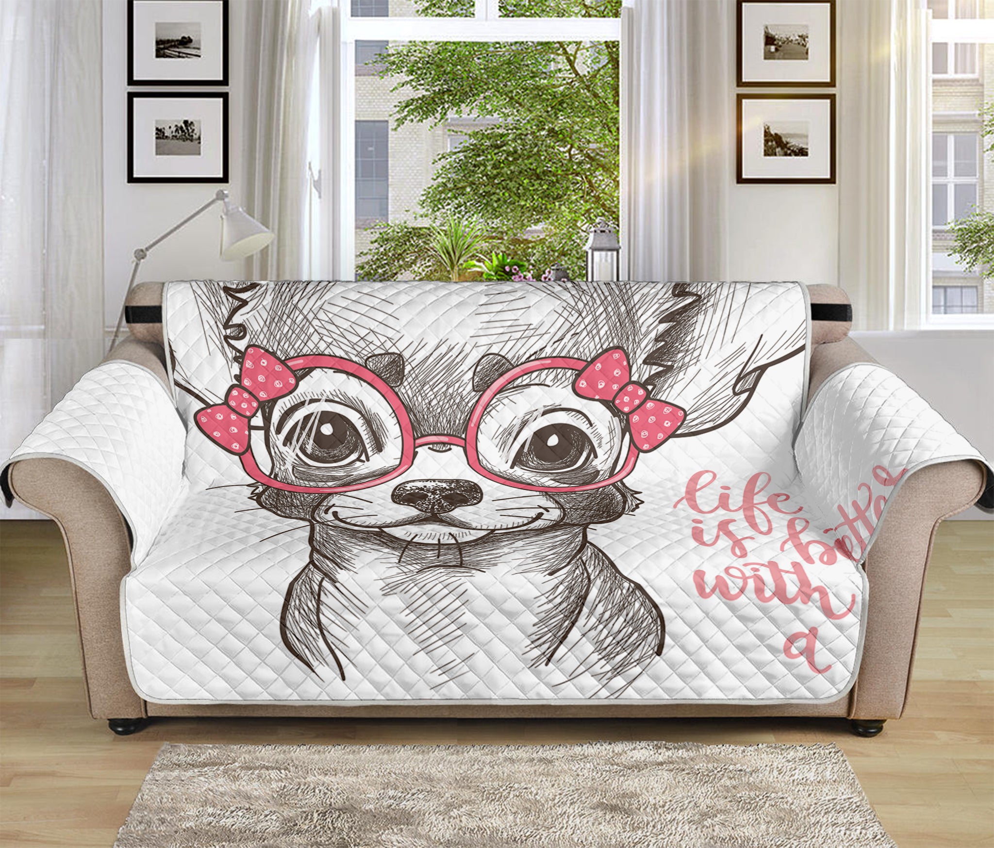 Cute Chihuahua With Glasses Print Sofa Protector